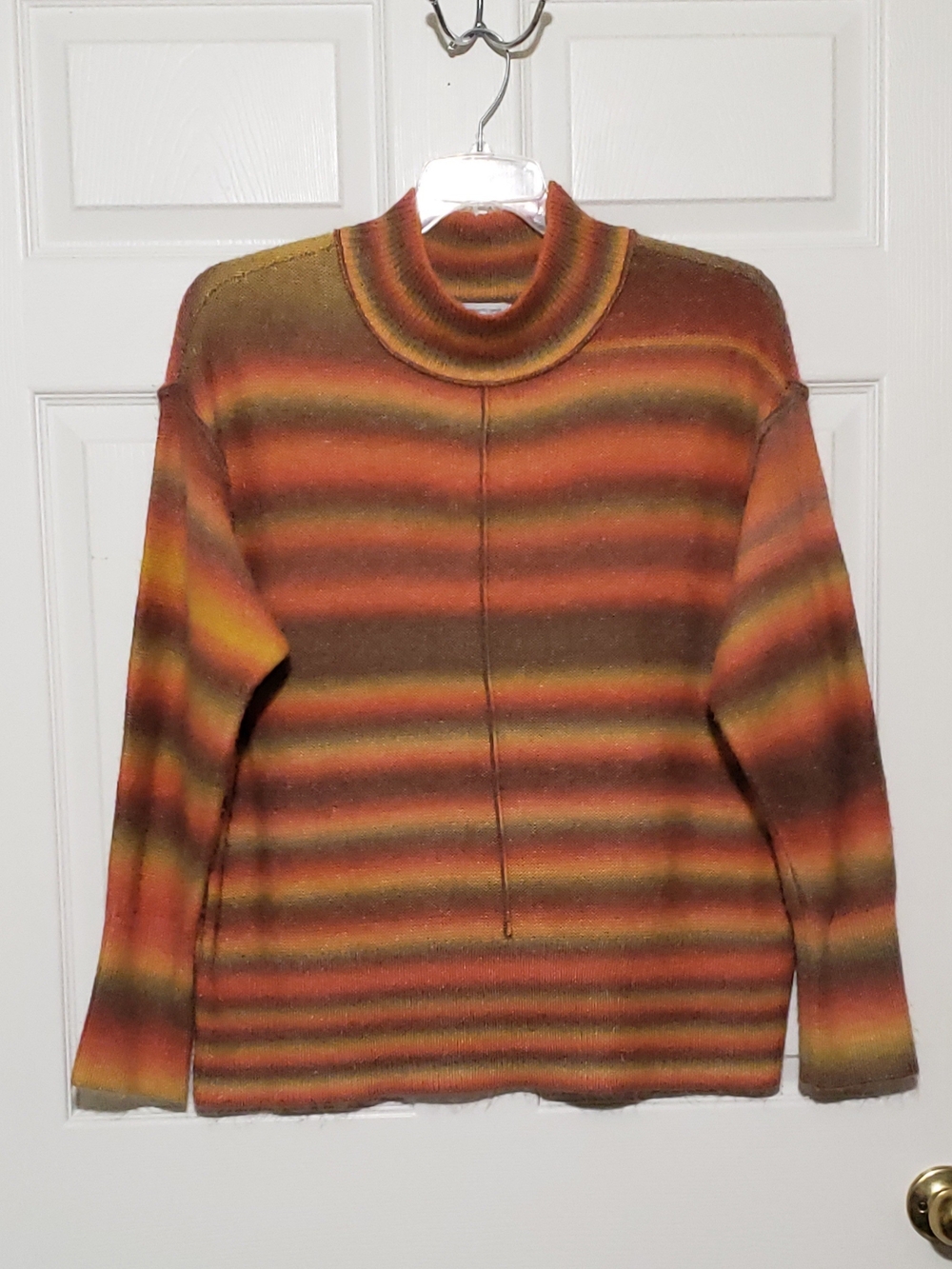 beachlunchlounge Striped Cowl Neck Sweater in Rust, Olive & Mustard